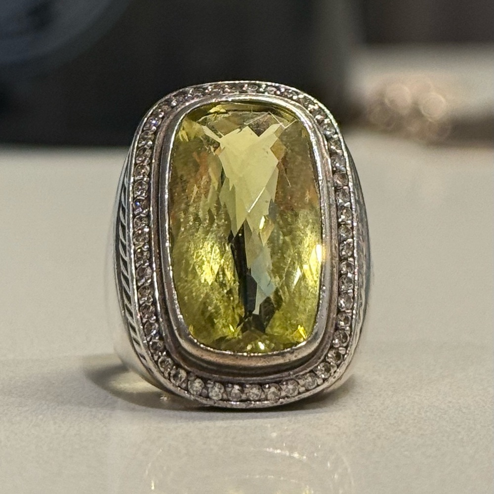Timeless David Yurman Diamond & Citrine Statement Ring in Great Condition sz 8